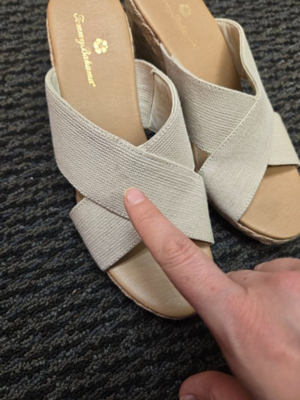 Tommy Bahama Suzette Tan Espadrille Wedge Sandals 7.5 Elastic Straps Beachy - Picture 3 of 8
